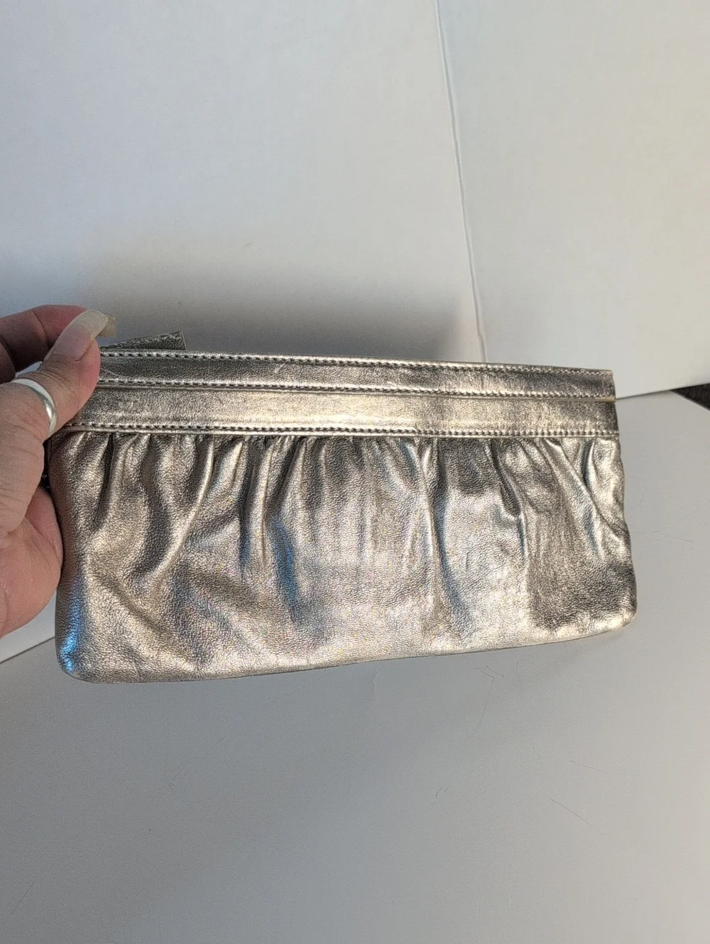 Express Metallic Silver Women's Leather Clutch